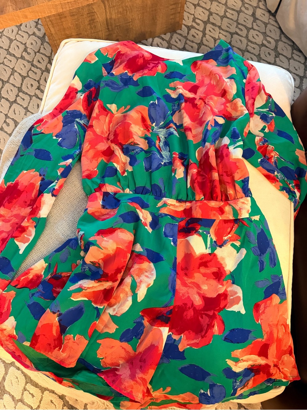Women’s LuLus Green Floral Long-Sleeve Romper Backless
